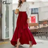 Saias Celmia saia longa moda feminina Fishtail Maxi Saias de cintura alta Jupe Jupe Casual Casual Feriado Logo Ruffles Saias 220924