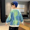 Pullover Kids Boys Spring Tie Dye Print Tops Long Sleeved Tops Teen Fashion Foolding Loose Worling Sweatshirt Complements 220924