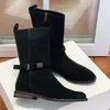 Buty buty botki obuwie w stylu pasa startowego żelaza kostka czarna skóra luksusowy designer gruby blok o niskim obcasie Size35-41