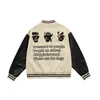 Herrenjacken Retro American Baseball Uniform Straße Männer Jacke Nähte Lederärmel Lose Harajuku Stil Paar Campus Unisex Kleidung 220927