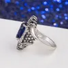 Vintage Red Blue Rhinestone Adjustable Engagement Ring Women Crystal Luxury Retro Copper Plated Thai Silver Finger Jewelry Female Wedding Accessory