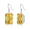 Dangle Earrings Silver for Women Real 925 Sterling Yellow Crystals Drop Vintage Big Party Fine Jewelry Gift