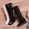 Boots Fashion Knee High Girls Comfy Wedge Platform Winter Warm Plush Snow على امرأة طويلة حذاء أسود أبيض الحجم 43