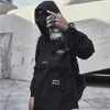 Herrjackor Spring Streetwear Black Combat Multi Pockets Techwear Hooded Windbreaker Jacket Men 220927