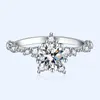 Cluster Rings Real Moissanite Sun Flower Ring 1 Diamond Lotus Women Fancy Wedding Bridal Gioielli in argento sterling Include scatola