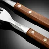 Деревянная ручка столовые приборы Spoon Fork Нож из нержавеющей стали домашняя кухня столовая столовая мороженое мороженое десертное стейк -вилки ложе