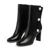 Luxury Women Ankle Boots BRINA 85 London Trendy Black White Leather Round Head Gold Ring Pearl Buckles Designer Italy JC Coarse Heel Ankles Short Booties