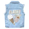 Gilet bébé fille Denim dessin animé gilet veste manteau tenues enfant en bas âge enfants paillettes broderie filles gilet enfants vêtements d'extérieur 220927