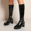 Venta de botas de mujer hasta la rodilla de charol impermeable largo blanco rojo fiesta fetiche botas zapatos de mujer Otoño Invierno