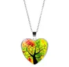 Tree of Life Necklaces For Women Glass Cabochon Heart shape plant Pendant Silver chains Fashion Jewelry Gift