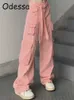 Kvinnors byxor capris odessa retro rosa overaller bred ben last kvinnor byxor mode ny stil låg midja lösa avslappnade byxor vintage 2000 -tals streetwear t220926