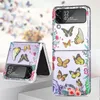 Clear Phone Cases for Samsung Galaxy Z Flip 4 3 5G Butterfly Print Hard PC Slim Antichoc Full Body Protection Wireless Charging Cover Z flip4