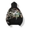 Streetwear Hoodie Hip Hop Sweatshirt Streetwear Embroidered Dragon Hooded 2022 Mens Harajuku Cotton Pullover Black