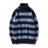 Men's Sweaters Autumn Winter Men Contrast Stripe Knitted Sweater Mens Streewear Warm Pullovers Male Thick Turtleneck M 3XL 220927