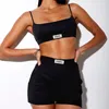 Kvinnors träningsdräkter Sexig brevetikett Rib Sticked Skinny Two Piece Set Women Cyped Camisole Top and Biker Shorts Tracksuit Fitness Gym