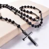 Pendant Necklaces Natural Stone Frosted Black Onyx Catholic Christ Rosary With Hematite Cross Men Necklace Meditation Jewelry 220924