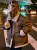 Ful feminina Faux Women Coats de couro de ovelha de cisalhamento jaqueta espetada Lady Fashion Moda de manga comprida