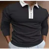 Herrpolos Autumn Men Polo Shirts Casual Fashion Long Sleeve Plaid Foaming Printing Polos Turn-Down Collar Zippers Tees Mens U.S Big Size 220926