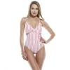 Costume da bagno a righe da donna, costume da bagno intero con allacciatura sul davanti, bikini allacciato sul retro, rosa bianco per giovane donna