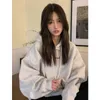 Hoodies das mulheres moletom moda cinza escuro hoodie velo engrossar moletom manga longa carta coreana impressão baggy feminino tops pulôver outono 220926