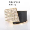 Big Wide Bling Crystal Open Cuff Bangle Bangle Bangle White Black Green Leather Rhinestone New Jewelized Hand Wrist Gifts Bijoux for Women Ladies Bridal