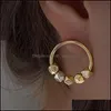 Hoop Huggie Korean Fashion Gold Color Circle Beaded Earring For Women Girls Hollow Out Metallic Vintage Jewelry Pendientes 3573 Q2 D Dhpbx
