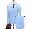 Costumes pour hommes Blazers Mode Hommes Affaires Double Boutonnage Couleur Unie Costume Manteau Mâle Slim Mariage 2 Pièces Blazers Veste Pantalon Pantalon 220927