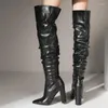 Bottes Noir Rouge Sexy Sur Le Genou Femmes Talons Hauts Chaussures Dames Cuisse D'hiver En Cuir Long Femme Chaussure Taille 43