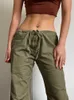 여성용 바지 Capris Green Low Rise 와이드 다리 바지 느슨한 단단한화물 바지 여성 캐주얼 빈티지 스웨트 팬츠 Y2K 그런지 스트리트웨어 Capris Lady T220926