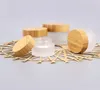 5 15 30 50 100g High-end Frosted Glass Cream Jars with Wood Grain Bamboo Cap Cosmetics Storage Containers Cans Refillable Bottle