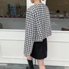 Kvinnors jackor ankomst koreansk chic retro sommarhoundstooth tweed jacka l￥ng￤rmad s￶t kappskruva toppar ytterkl￤der