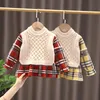 Baby-pullover truien mooie prinses herfst winter warm dikke dikke mouw plaid breien boog jurken peuter kinderen meisje trui 6m-5y 20220927 e3