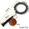 Quaste Schlüsselanhänger Holzperlen Armband Schmuck Perlenfarbe Armreif Holzspan Fransen Armbänder Armband Schlüsselanhänger Anhänger Tasche Zubehör GWB15796