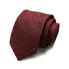 Noeuds papillon mariage rouge point rayure Plaid cravate Jacquard tissé 7.5 cm soie cravate ensemble hommes cou robe accessoires hommes classique