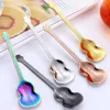 Handle Music Musical Instrument Coffee Spoon Guitar Shape Stainless Steel Home Kitchen Dining Flatware Ice Cream Dessert Spoons Cutlery Tool