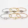 Home Double bangle gold and silver bracelet 925 Sterling Plated 18k Rose Gold Bracelets T-shaped Open Spring Adjustable