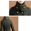 Lã feminina 2022 Autumn Winter Women Woolen Coat Exército Verde Green Senhoras Slim há muito tempo sobre o estilo militar F234