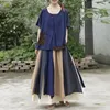 Faldas FairyNatural señoras Vintage plisado cintura elástica mujeres algodón Lino estilo chino 2022 verano Patchwork Color