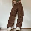 Women's Pants Capris Women Casual Joggers Tech Pants Vintage Solid Low Waist Drawstring Baggy Trousers Y2K Wide Leg Sweatpants Streetwear Cargo Pants T220926