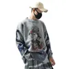 Herentruien Hip Hop Men Herfstpaar gebreide jumper anime Beijing Opera Gedrukte vintage pullovers Harajuku Gray 220927