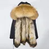 Femmes fourrure Faux vrai manteau hiver veste femmes longue Parka imperméable grand raton laveur naturel col capuche épaisse doublure chaude 220927