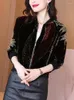 Damenjacken Mode Druck Pailletten Jacke Frauen 2022 Koreanische Herbst Langarm Reißverschluss Mantel Samt Schwarz Baseball Weibliche Lose Mantel