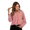 Kvinnor BLOUSES 2022 Vår- och höstkvinnor Loose Casual Striped Shirt All-Match stor storlek långärmad knapp upp Red Tops Office