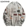 Men's Sweaters GONTHWID Graffiti Knitted Pullover Jumper Sweaters Streetwear Hip Hop Casual Long Sleeve Turtleneck Knitwear Sweater Men Tops 220926