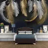 Bakgrunder Anpassad P O Papper 3D Golden Feather Painting Nordic Style Creative Art Papers vardagsrum Vattentäta klistermärken 220927