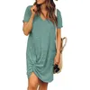 Casual Dresses Summer Dress Women V-Neck Solid Color Elegant för Club Street Wear Vestidos 2022 Dark Grey XXL