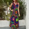 Casual Dresses Trippy Dress Circles Op Art Elegant Maxi Retro Fashion Bohemia Long Summer Women V Neck Print Clothes