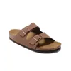 Designer Slides Women Flat Sandals Summer Cork Men Slippers Nubuck Leather Buckle Strap Beach Shoes Size 35-46