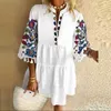 Casual Dresses Casual Mini Dress Woman V Neck Summer Dress 2021 Vintage Print Patchwork Loose Beach Dress Ladies Party Dresses T220905