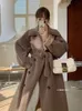 女性の毛皮のフェイクラック冬の女性ウールコートレディエレガント二重胸肉温かいシアリング女性韓国の子羊のアウトウェア220927